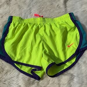 Girls XS Nike Dri Fit Neon Yellow Athletic Shorts with Pink Nike Logo